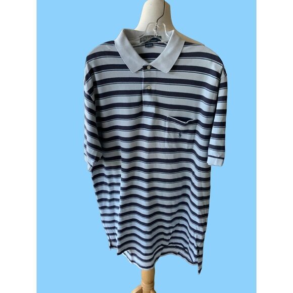 RALPH LAUREN MENS BLUE STRIPPED POCKETED SS COLLARED TOP SHIRT POLO EUC XL - Picture 5 of 5